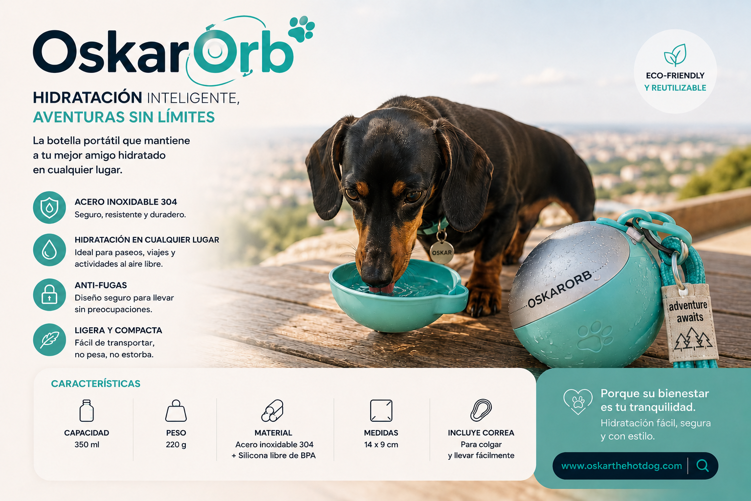 OskarOrb botella portátil para perros — hidratación inteligente